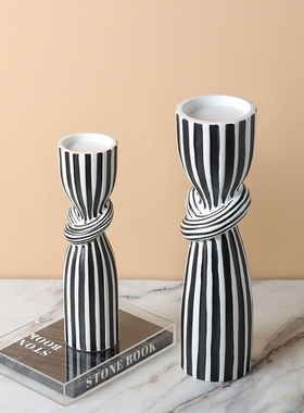 现简约黑白条纹扭结烛台摆件创意家居软装饰品客厅餐桌样板间