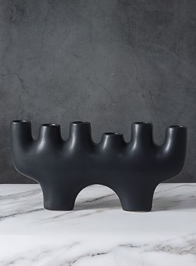 黑白多孔不规则几何陶瓷花插花器摆件茶几电视柜酒柜床头柜装饰品