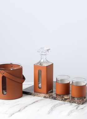 皮革水晶玻璃酒具水具套装红酒酒桶醒酒器餐桌茶几酒柜装饰品摆件