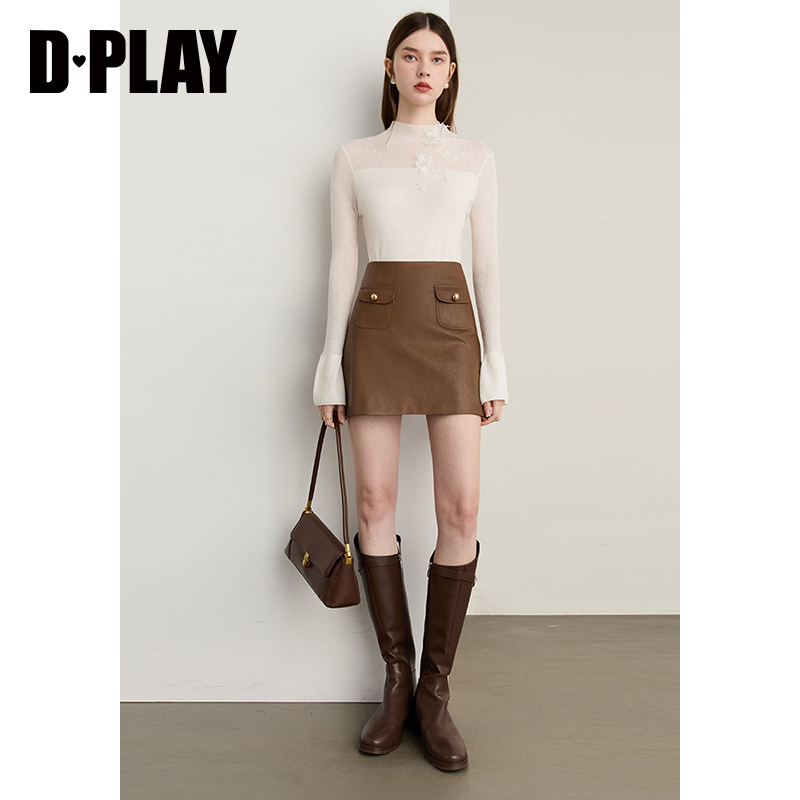 DPLAY2025年秋季新款白色含羊毛针织衫半高领修身内搭打底衫女 - 图3