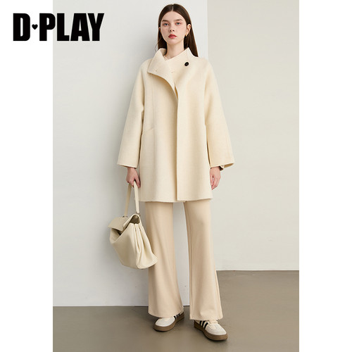 DPLAY2025年冬季新款白色双面呢子大衣100羊毛气质时髦外套女 - 图1
