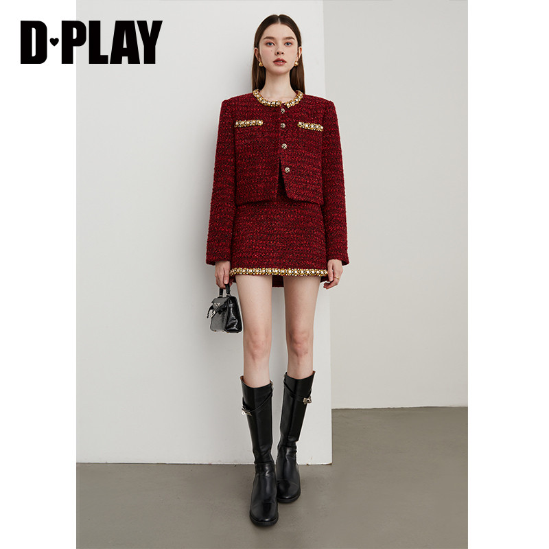 DPLAY【黑标】新年红色套装含羊毛粗花呢小香风外套红色订婚套装,淘宝优惠券,粉丝福利购,淘宝优惠卷