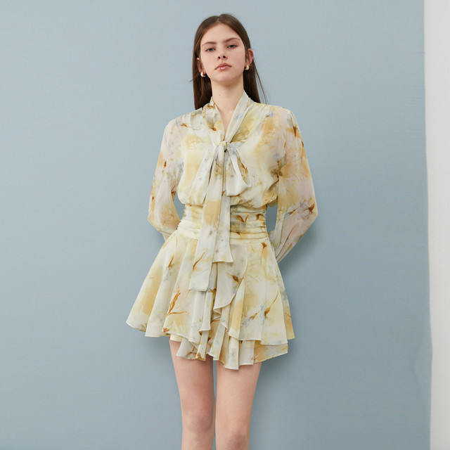 DPLAY lace-up waist smocked dress