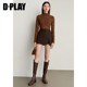 DPLAY Benefits 2025 Winter New Caramel Color Lace Popular Women's Mesh Lace Hollow Top