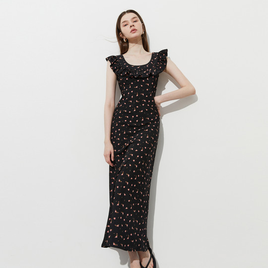 DPLAY small flying sleeve floral long dress