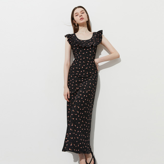 DPLAY small flying sleeve floral long dress