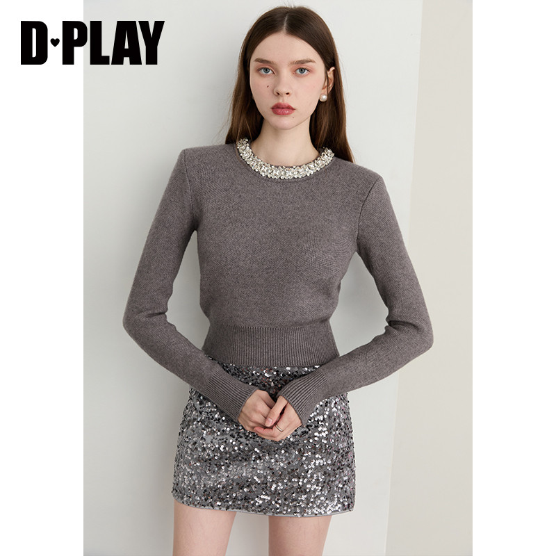 DPLAY含羊毛灰色毛衣冬季新款女装好看时尚流行长袖上衣针织衫,淘宝优惠券,粉丝福利购,淘宝优惠卷