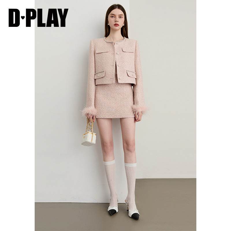 DPLAY【黑标】2025年冬季新款粉色小香风短外套女流行短款上衣,淘宝优惠券,粉丝福利购,淘宝优惠卷