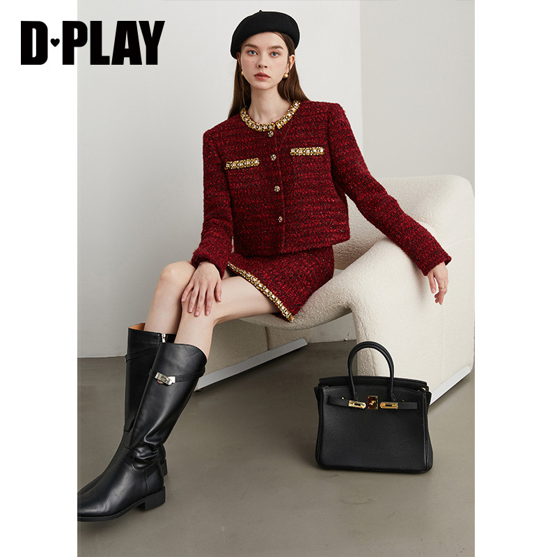 DPLAY【黑标】新年红色套装含羊毛粗花呢小香风外套红色订婚套装,淘宝优惠券,粉丝福利购,淘宝优惠卷