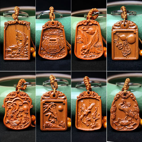 十二生肖吉祥物桃木钥匙扣项链鼠牛虎兔龙蛇马羊猴鸡 - 图0
