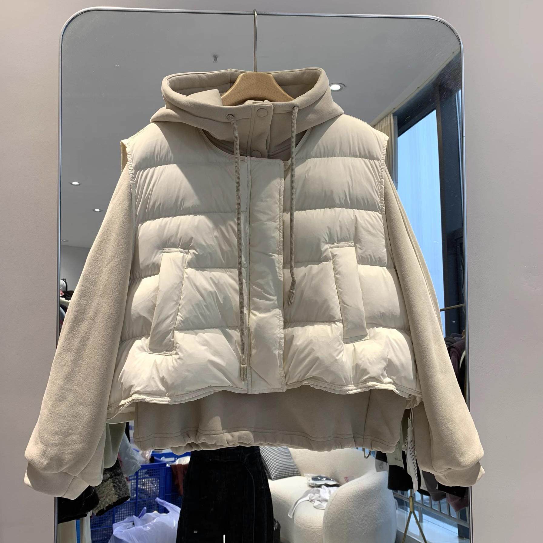 欧货两件套时尚套装羽绒马甲+针织连帽加厚卫衣2025冬季新品上衣 - 图1