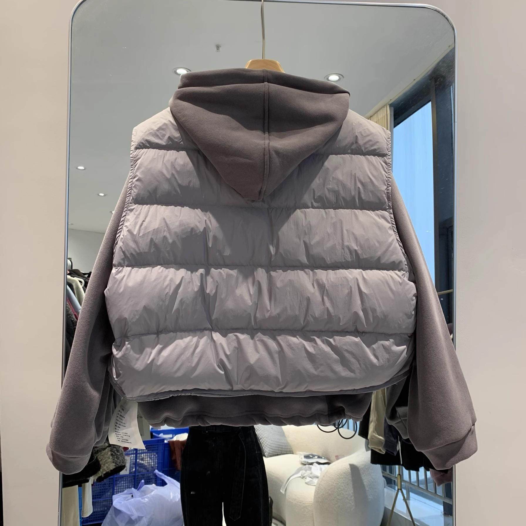 欧货两件套时尚套装羽绒马甲+针织连帽加厚卫衣2025冬季新品上衣 - 图2