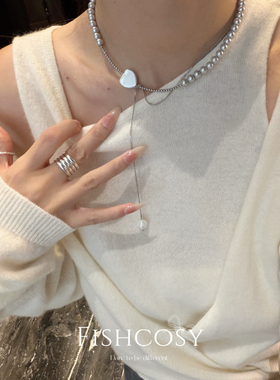 爱心不规则流苏珍珠项链 独家新款韩国设计师款