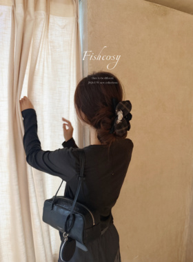 Fishcosy 韩国新品 /复古格子蝴蝶结 手工钉珠花朵发抓 温暖感夹