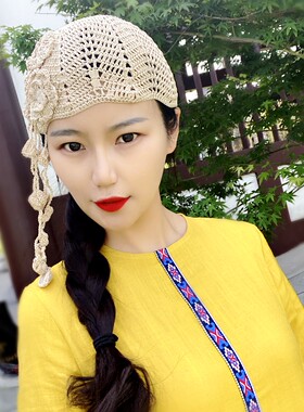 原创手工亚麻文艺复古帽子针织帽
