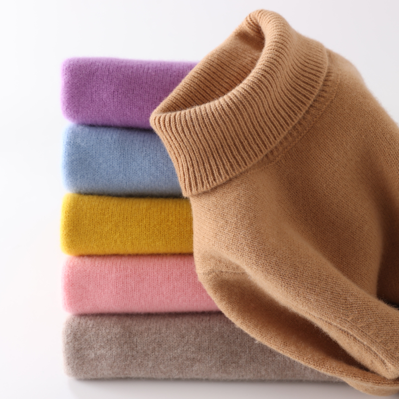 羊毛衫儿童高领毛衣翻领加厚针织羊绒衫男童女童中大童100%纯羊毛 - 图0