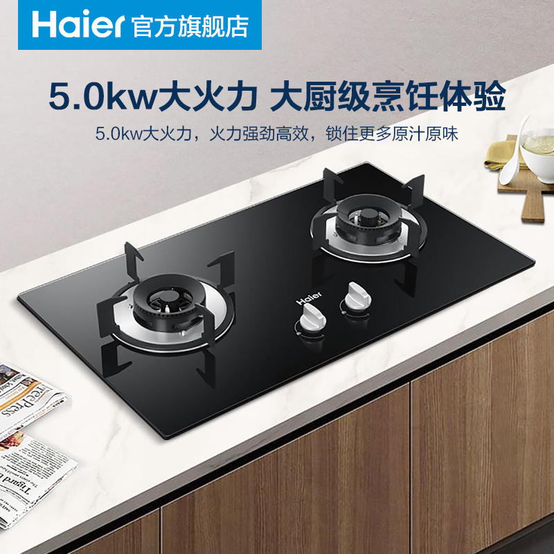 Haier/海尔 Q2BE2燃气灶家用双灶煤气灶天然气液化气灶具炉大火力 - 图0