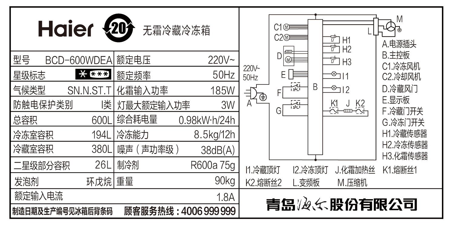 高配双变频风冷对开门家用节能冰箱 600WDEA BCD 海尔 Haier 高配双变频风冷对开门家用节能冰箱 600WDEA BCD 海尔 Haier