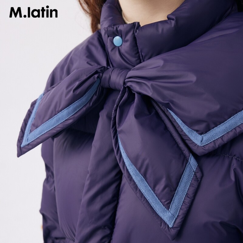 马拉丁童装羽绒服23冬新款女大童三防学院风收腰可调节中长羽绒服