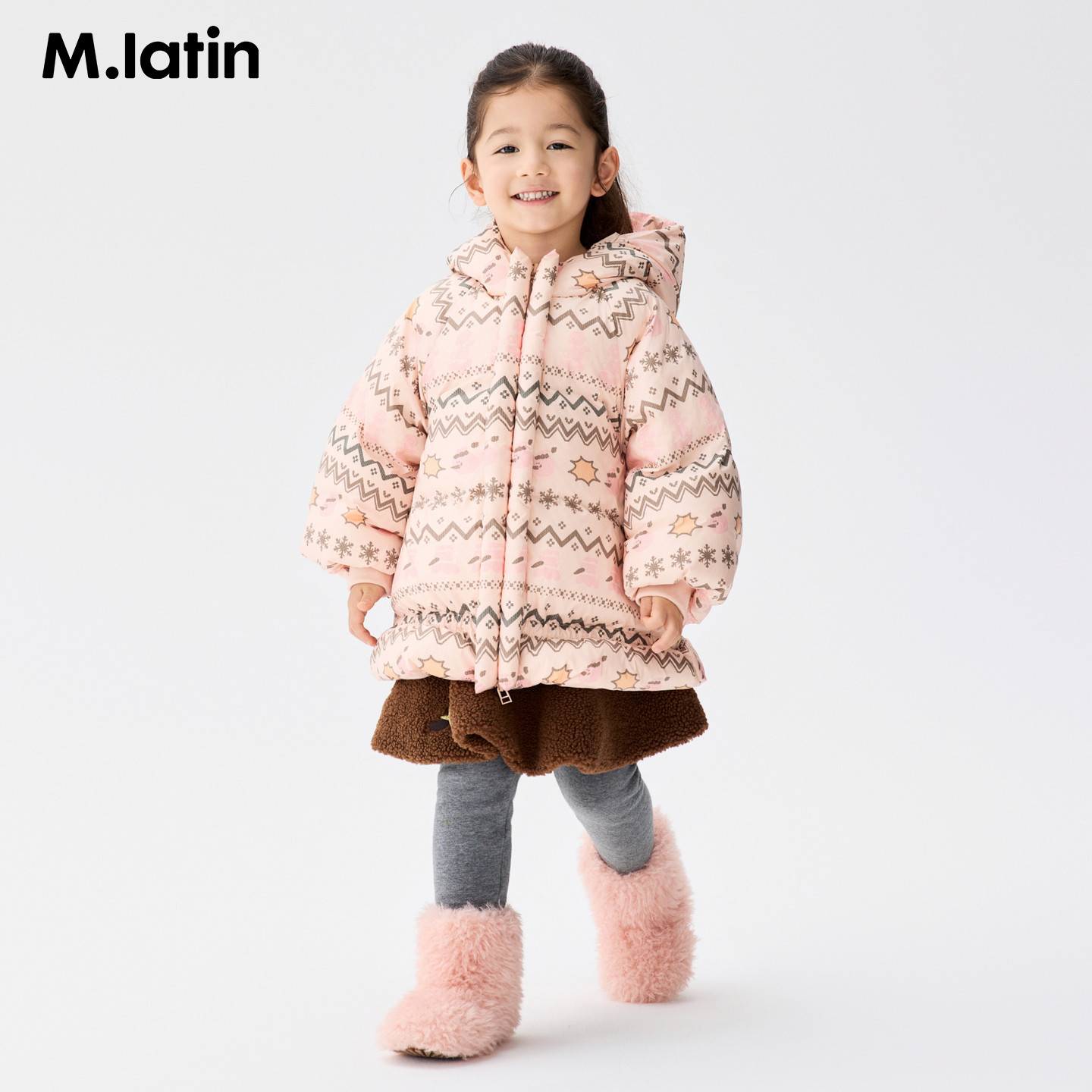 马拉丁儿童羽绒服25冬装新款女小童娃娃裙费尔岛印花中长羽绒服,淘宝优惠券,粉丝福利购,淘宝优惠卷