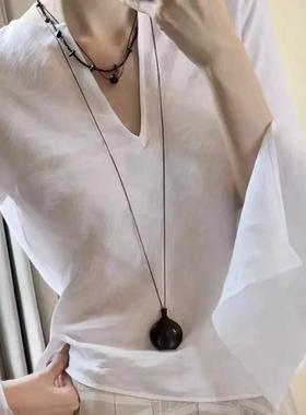 复古木质酒壶吊坠长款项链