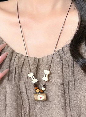 项饰可爱小树墩抽拉可调节项链女