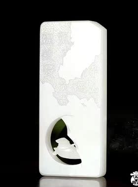 新疆和田玉原毛孔皮白玉籽玉玉牌独钓寒江雪 49.5克