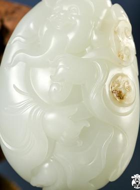 天然御府新疆和田玉黄皮白玉籽玉把件 财神 128.2克