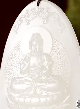 新疆和田玉原毛孔皮白玉籽玉玉牌释迦摩尼挂件吊坠挂坠