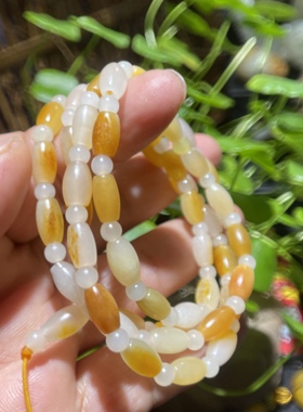 天然项链挂链和田玉随形籽料原石项链配米珠男女情侣款