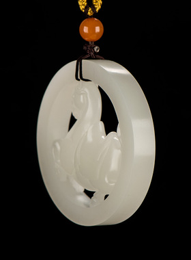 天然新疆和田玉一级白玉籽玉挂件马到成功42.7克籽料挂坠吊坠