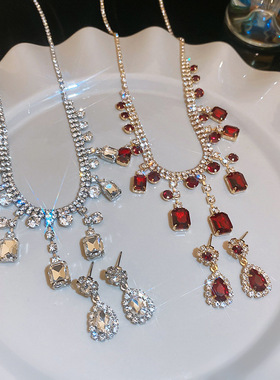 法式复古水滴宫廷项链耳环套装女