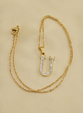 跨境热卖镶钻字母吊坠项链女18k