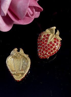 中古vintage草莓耳钉复古高级感耳环小众设计感耳饰