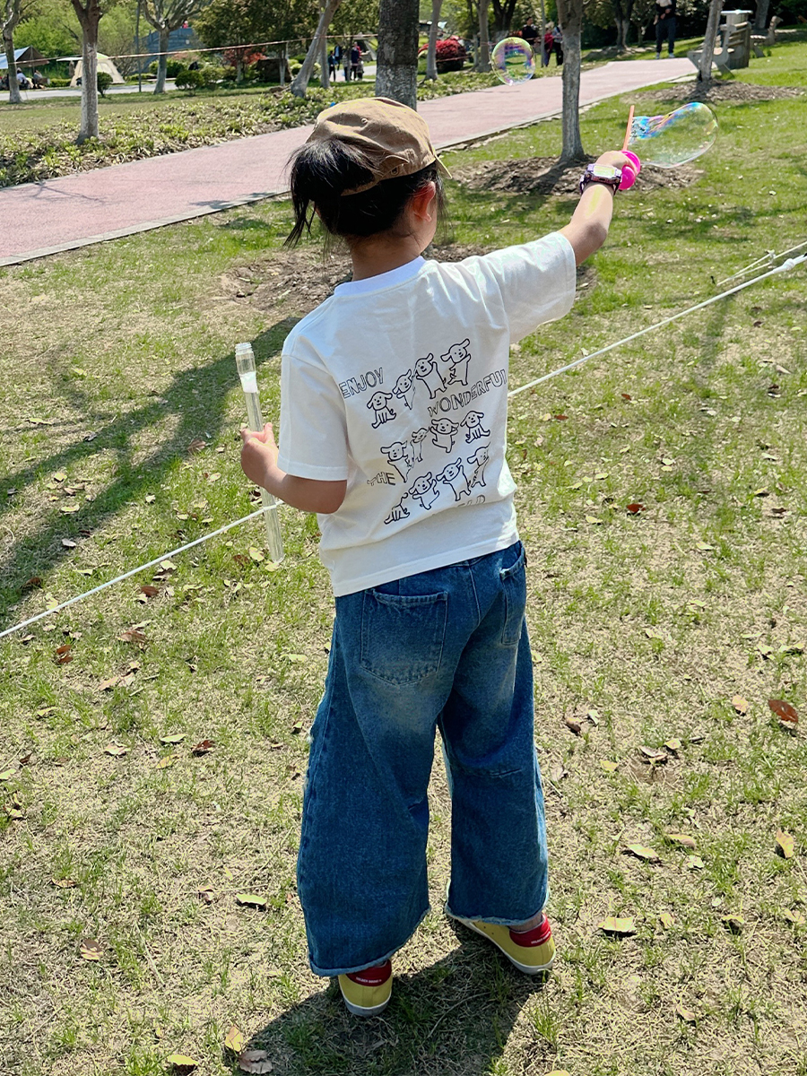 RDegoDigo男女童装亲子时髦日系水洗破洞马蹄阔腿牛仔裤现货 - 图2