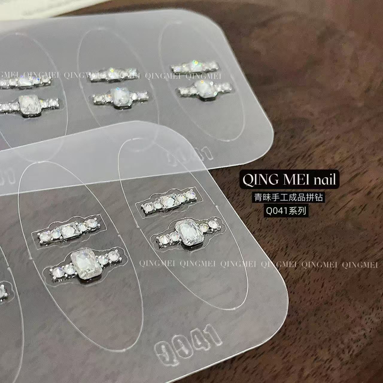 Nail art finished product luxury handmade diamond-free sticker zircon diamond prefabricated French ring nail decoration sticker Q041