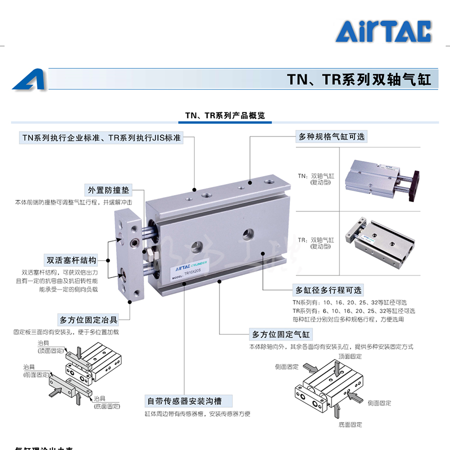 亚德客(AirTAC) 三轴气缸,复动型,带磁环,铜套轴承；TCM20X40S - 图0