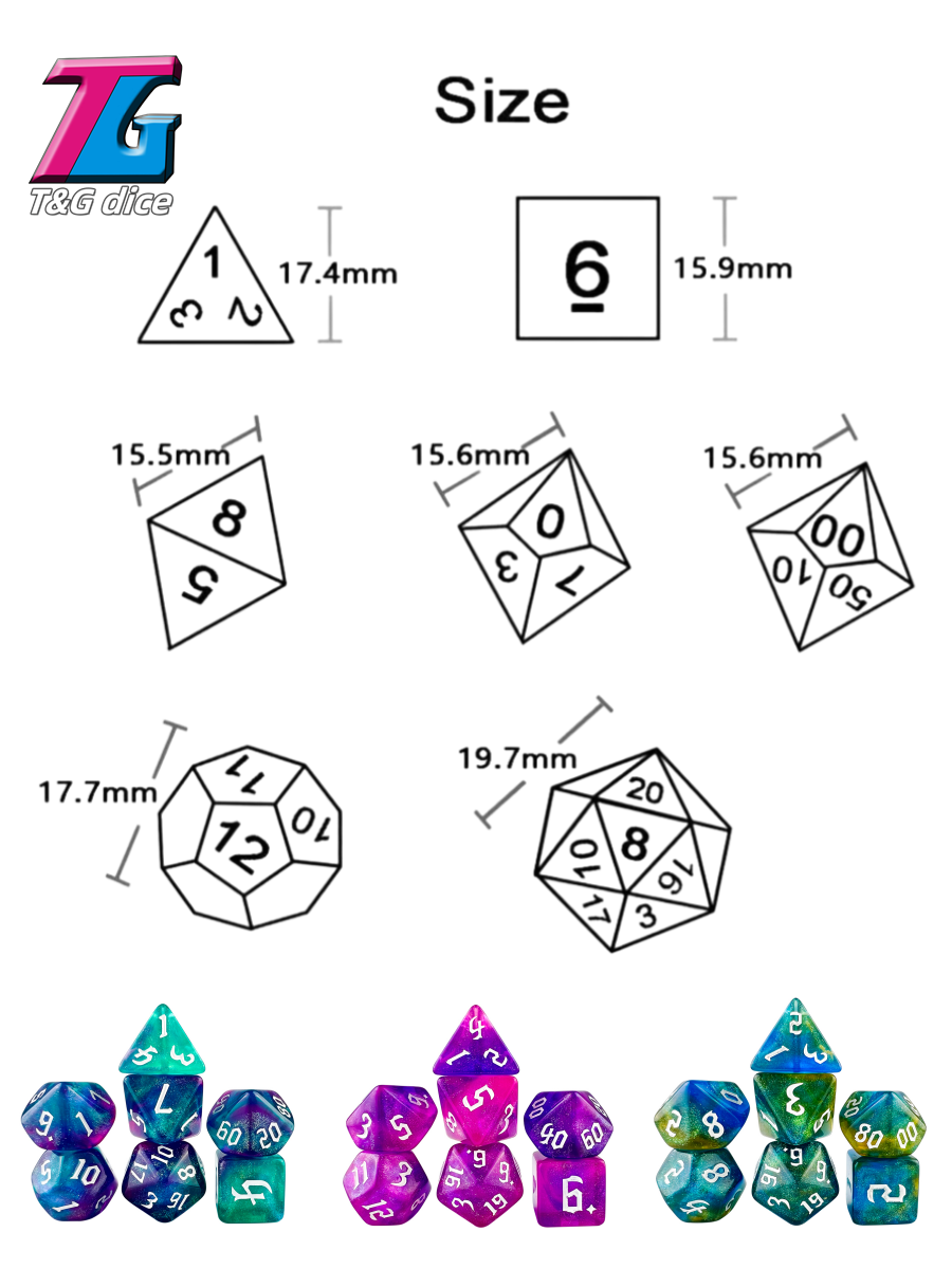 星夜幻彩多面体7粒跑团塞子DND骰子克苏鲁跑团TRPG桌游配件Dice色 - 图3