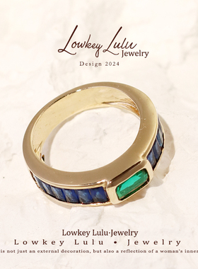 法式轻奢18K包金绿宝石戒指