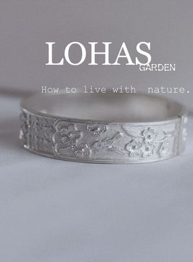 月如银足银999纯手工浮雕手镯