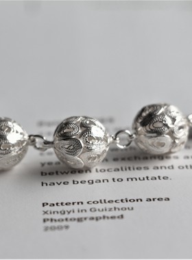 999足银纯手工圆珠花丝项链