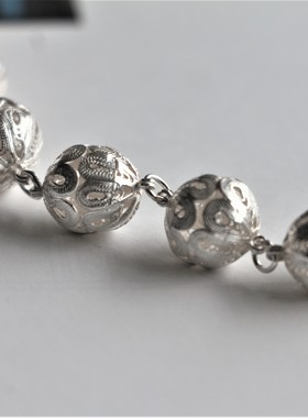 999足银纯手工圆珠花丝项链