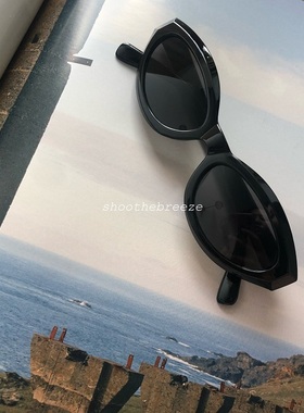 STB 复古时髦秀款黑色椭圆形猫眼墨镜太阳眼镜UV400 男女适用