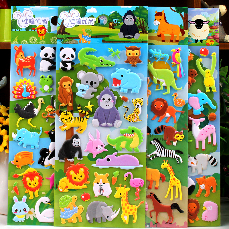 儿童可爱卡通立体贴画stickers幼儿园奖励小粘贴纸动物汽车恐龙 - 图0
