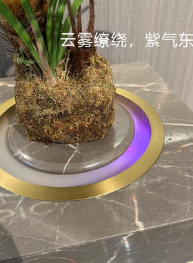 天然大理石灯光旋转加湿养绿植柱