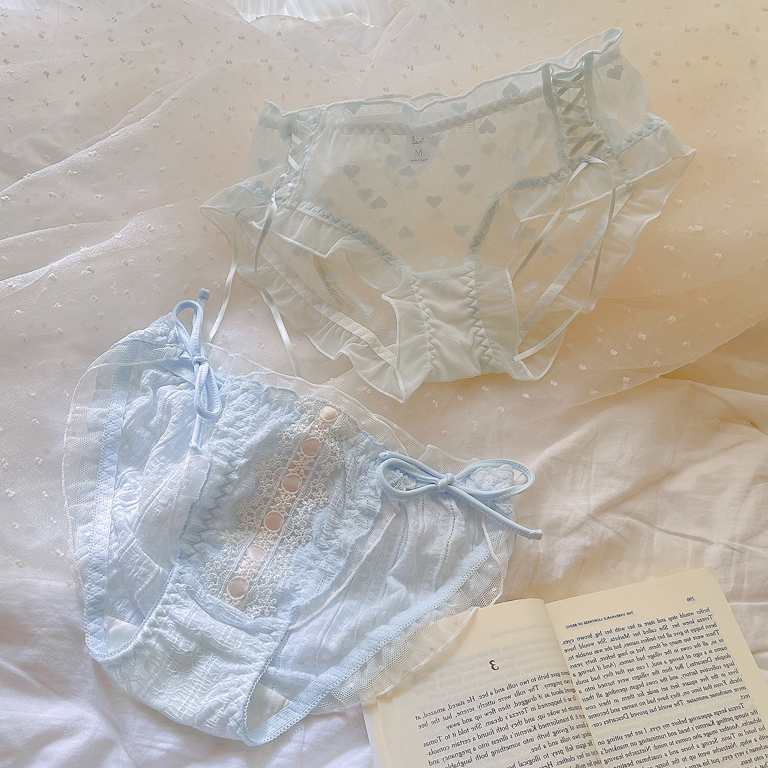 最小的海~纯欲蓝色少女透气短裤纯色夏季薄款蕾丝性感女生内裤,淘宝优惠券,粉丝福利购,淘宝优惠卷