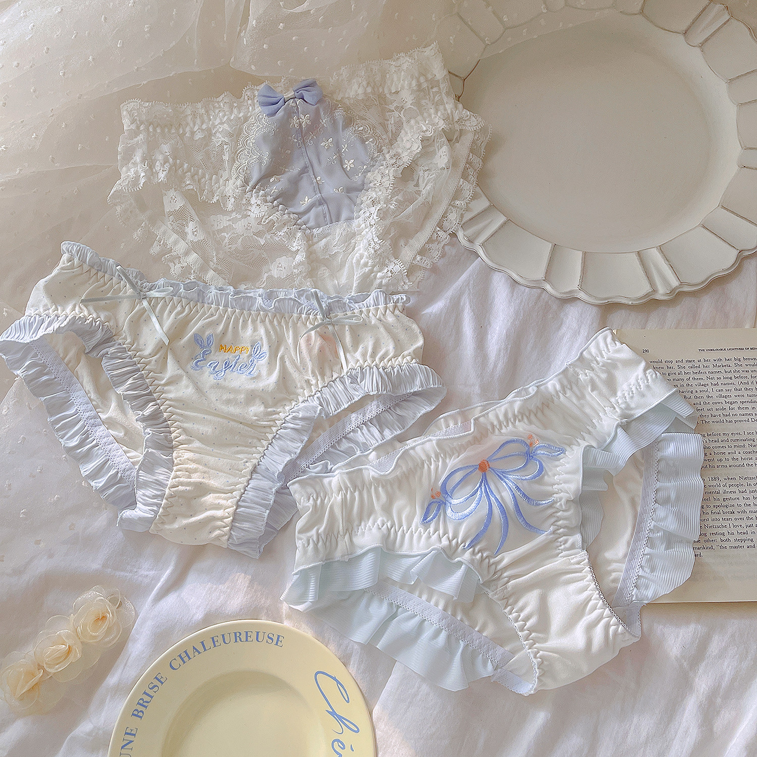 最小的海~纯欲蓝色少女透气短裤纯色夏季薄款蕾丝性感女生内裤,淘宝优惠券,粉丝福利购,淘宝优惠卷