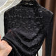ເສື້ອເຊີດກະໂປ່ງ jacquard ປີກຜີເສື້ອສຳລັບຜູ້ຍິງໃນລະດູໃບໄມ້ປົ່ງ ແລະ ລະດູໜາວ ຄໍຄໍສູງເຄິ່ງຄໍມີແຂນຍາວກະທັດຮັດ ເສື້ອຍືດແຂນຍາວມີຂອບເຊື້ອເຫັດ