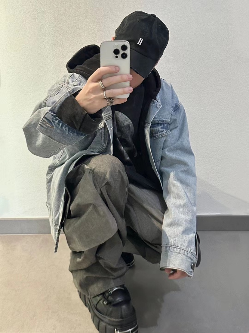 品牌直发 Arnodefrance 两面可穿水洗连帽牛仔夹克街头男女os - 图2