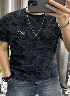 天丝短袖t恤男夏季薄款满身印花
